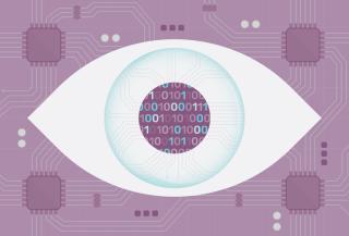 Binary code on digital eye for cyber security concept